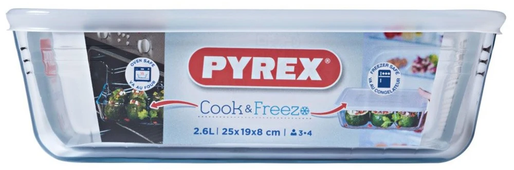 Karščiui atsparus stiklinis indas „PYREX Cook & Freeze“ 36741 | 25x19x8 cm, 2.6 l