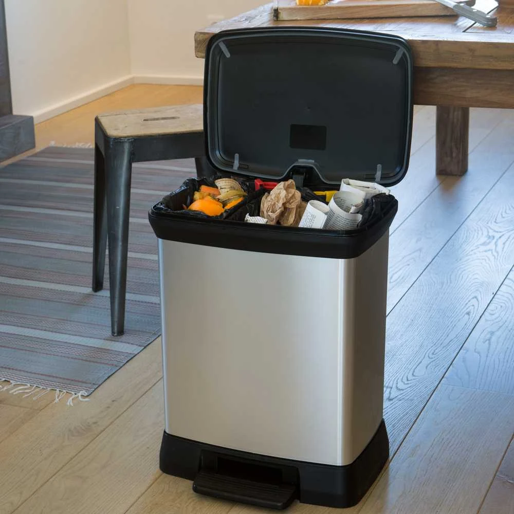 Curver Dviguba šiukšliadėžė su pedalu Deco, sidabrinė, 10l+18l