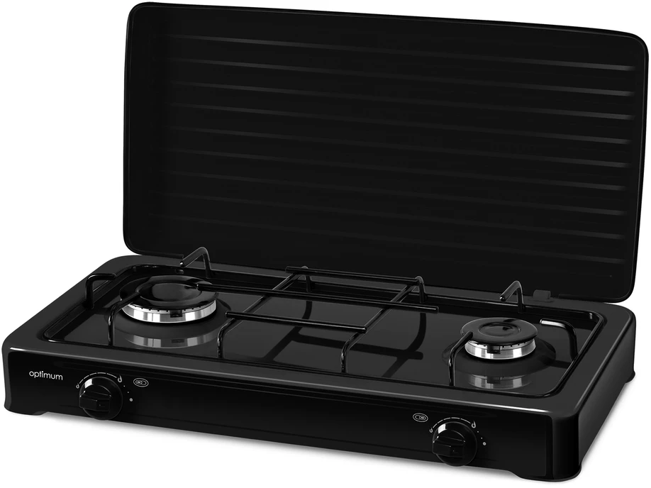 Dujinė KG-1012 reguliuojama viryklė 2 degiklių juoda OPTIMUM