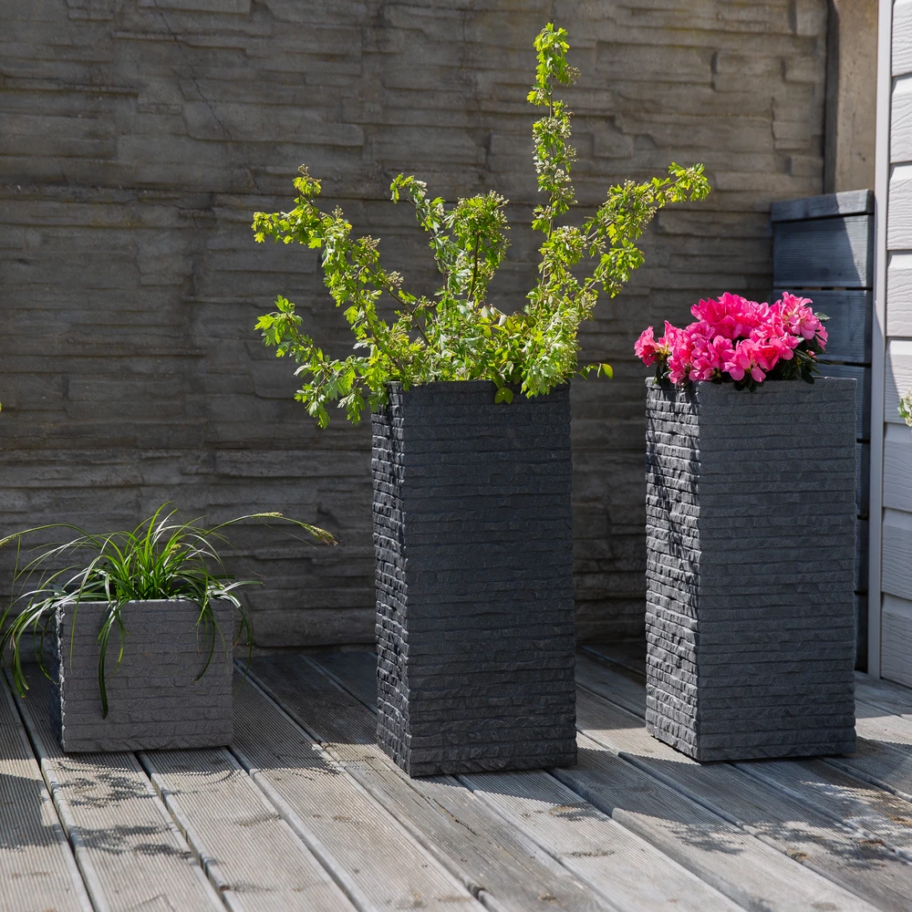 Kvadratinis sodo vazonas 27 x 27 cm Kubus plytų antracitinis PATIO