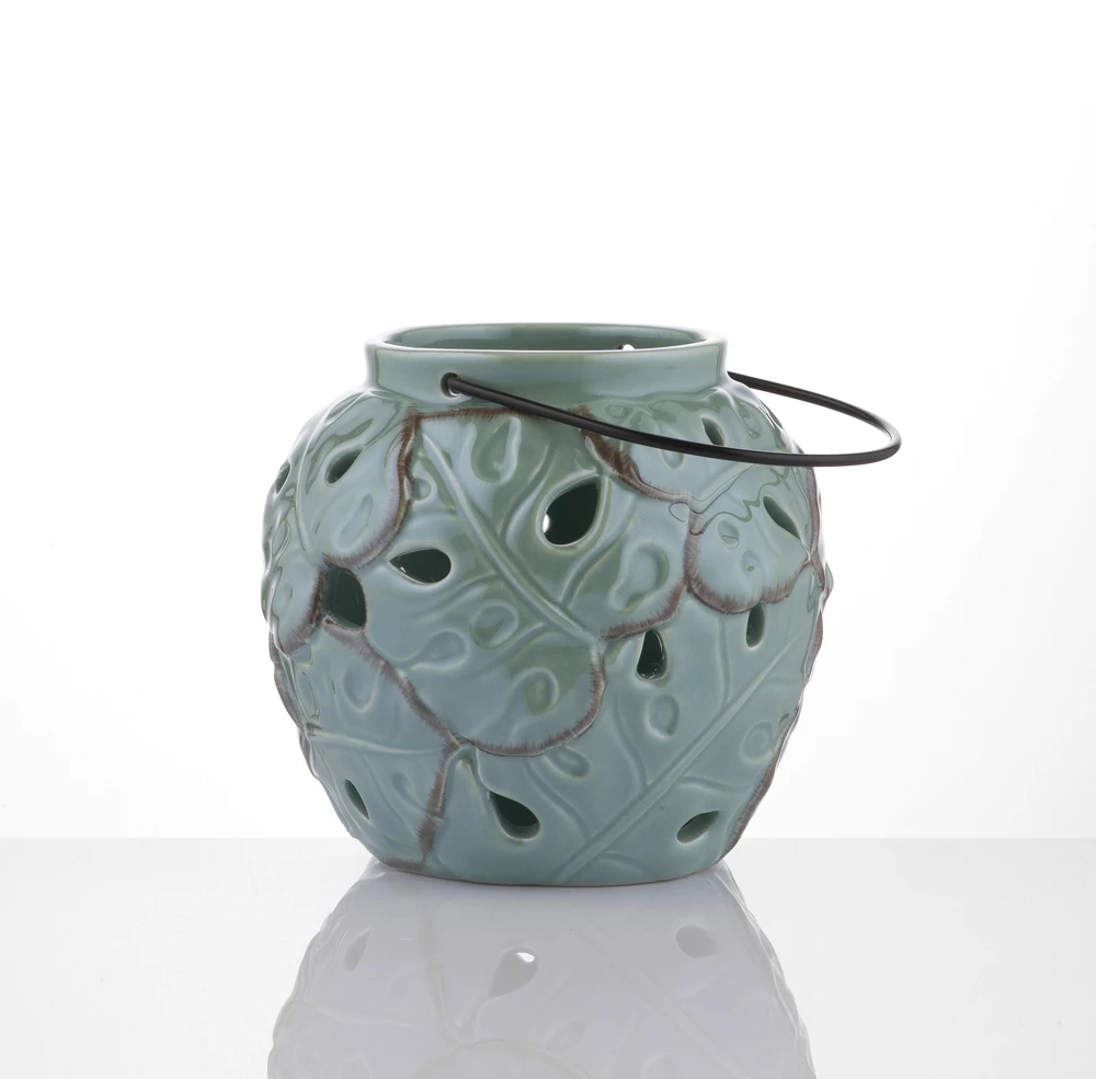 Myhome Keraminis žibintas Tropic 13 x 13 x 12,2 cm žalia MANO NAMAI
