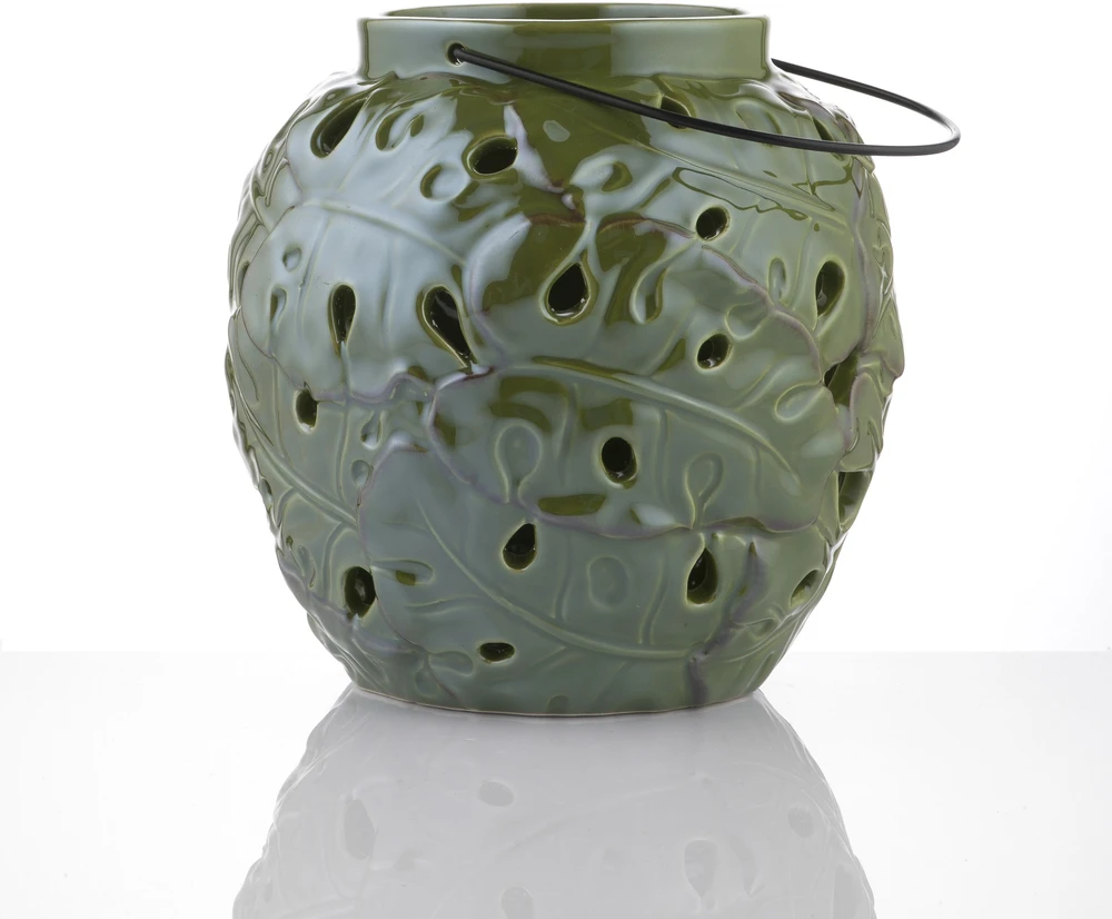 Myhome Keraminis žibintas Tropic 18 x 18 x 18 cm žalia MANO NAMAI