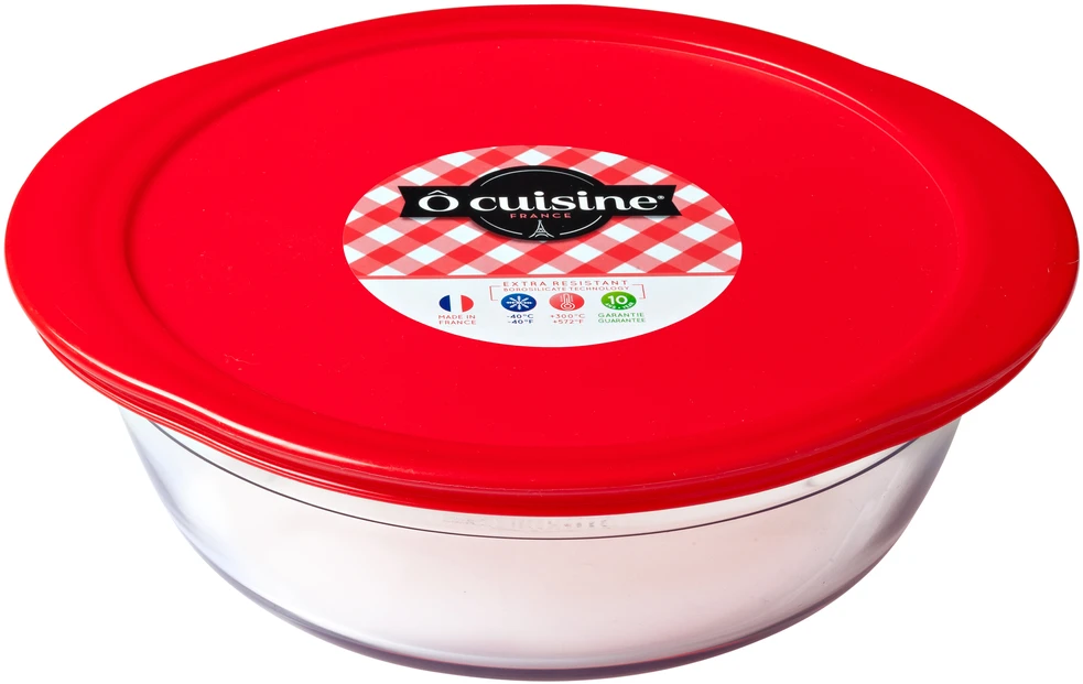 OCUISINE apvalus orkaitei atsparus indas su plastikiniu dangteliu, 26 cm