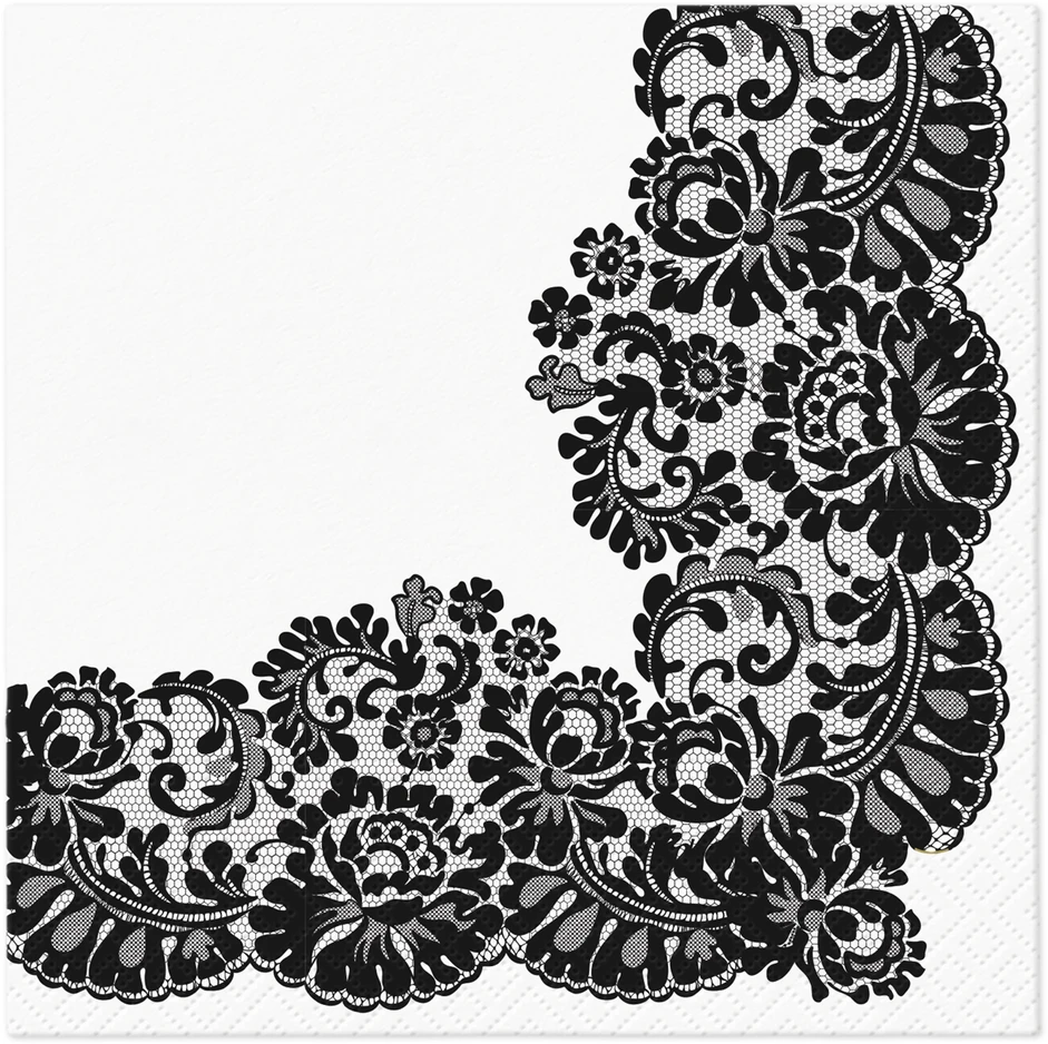 Paw Lacy Frame Juodos popierinės servetėlės 33 x 33 cm 20 vnt