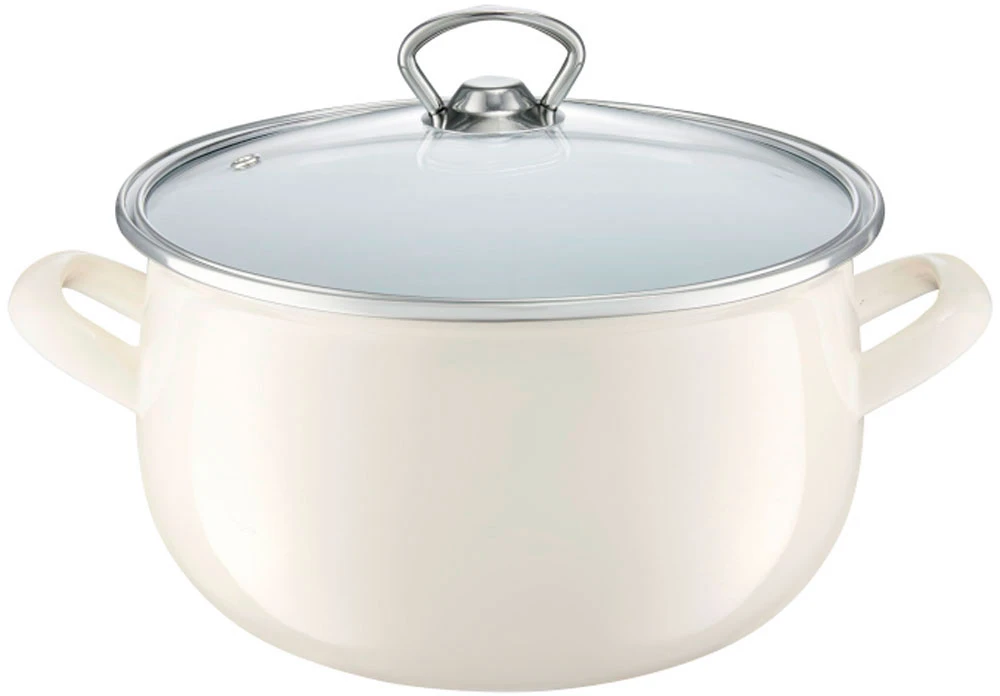 Puodas emaliowany Garden su dangteliu 18 cm / 3,1 l kreminė AMBITION