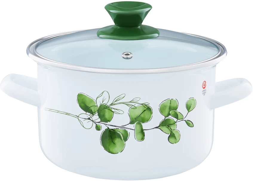 Puodas emaliowany su dangteliu Eukaliptus 20 cm 3,8 l EMALIA OLKUSZ