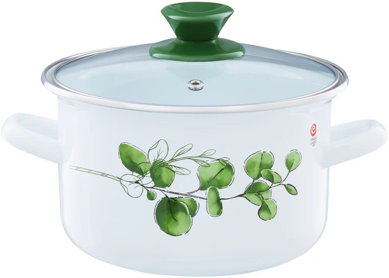 Puodas emaliowany su dangteliu Eukaliptus 16 cm 2 l EMALIA OLKUSZ