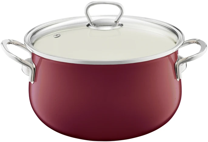 Puodas emaliowany su pokrywą Pyza 16 cm bordinė EMALIA OLKUSZ