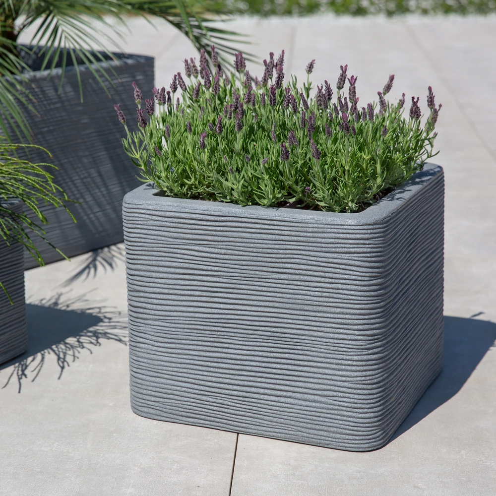 Sodo vazonas su grioveliais Kubus 38,5 x 38,5 x 33 cm pilkas PATIO