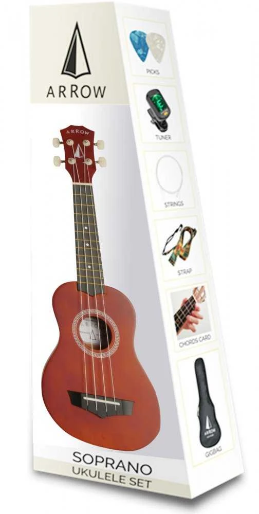 Arrow Guitars Sopraninės ukulėlės komplektas Arrow PB10, natūralios spalvos
