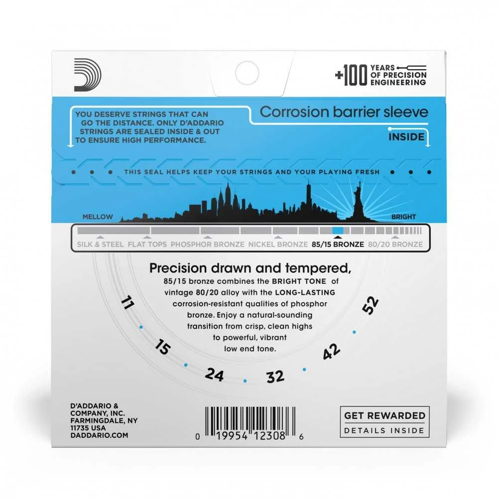 Stygos akustinei gitarai D'ADDARIO 85/15 BRONZE .011-.052 EZ910