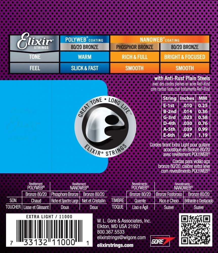 Elixir Eliksyras Stygos ak. gitarai Eliksyras 11000 0.010-0.047 Bronze Polyweb
