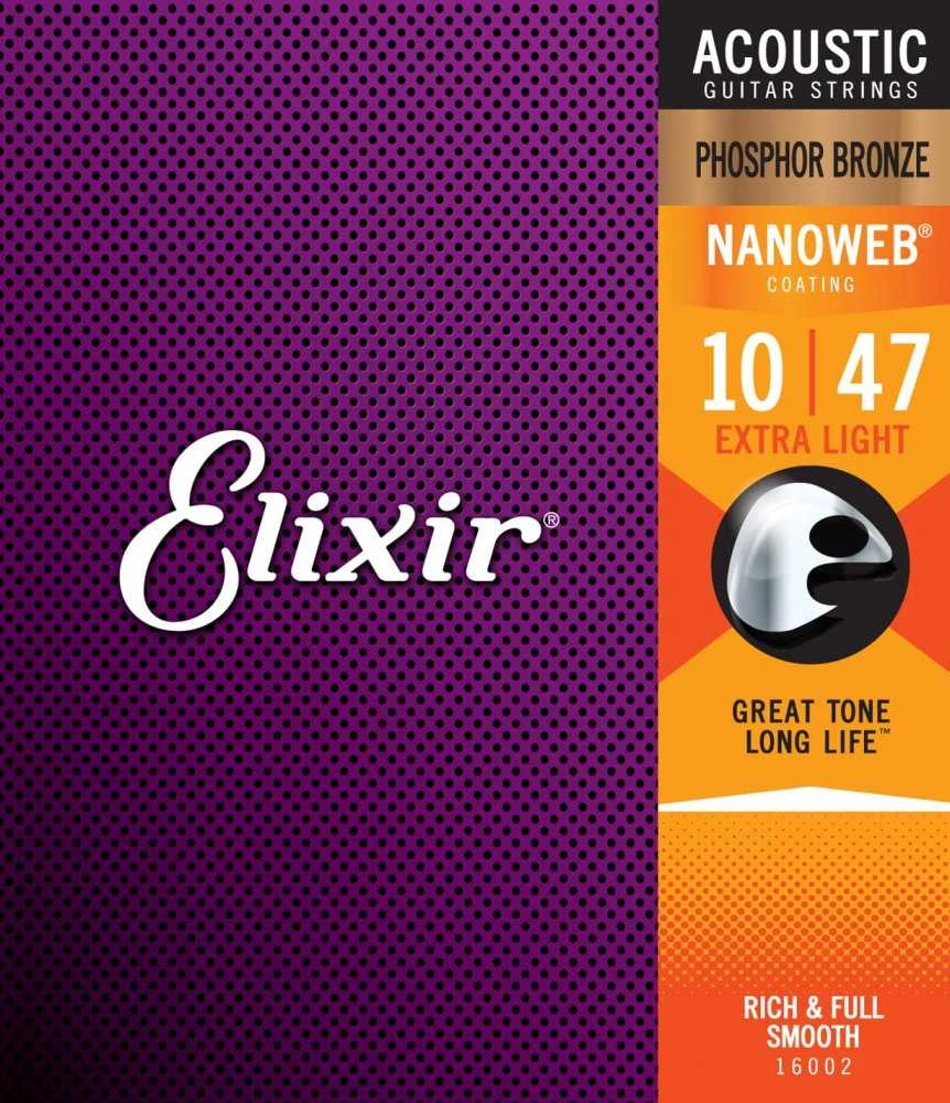 Elixir Stygos akustiniai gitarai Eliksyras 16002 Phosphor Bronze Nanoweb 0.010-0.047