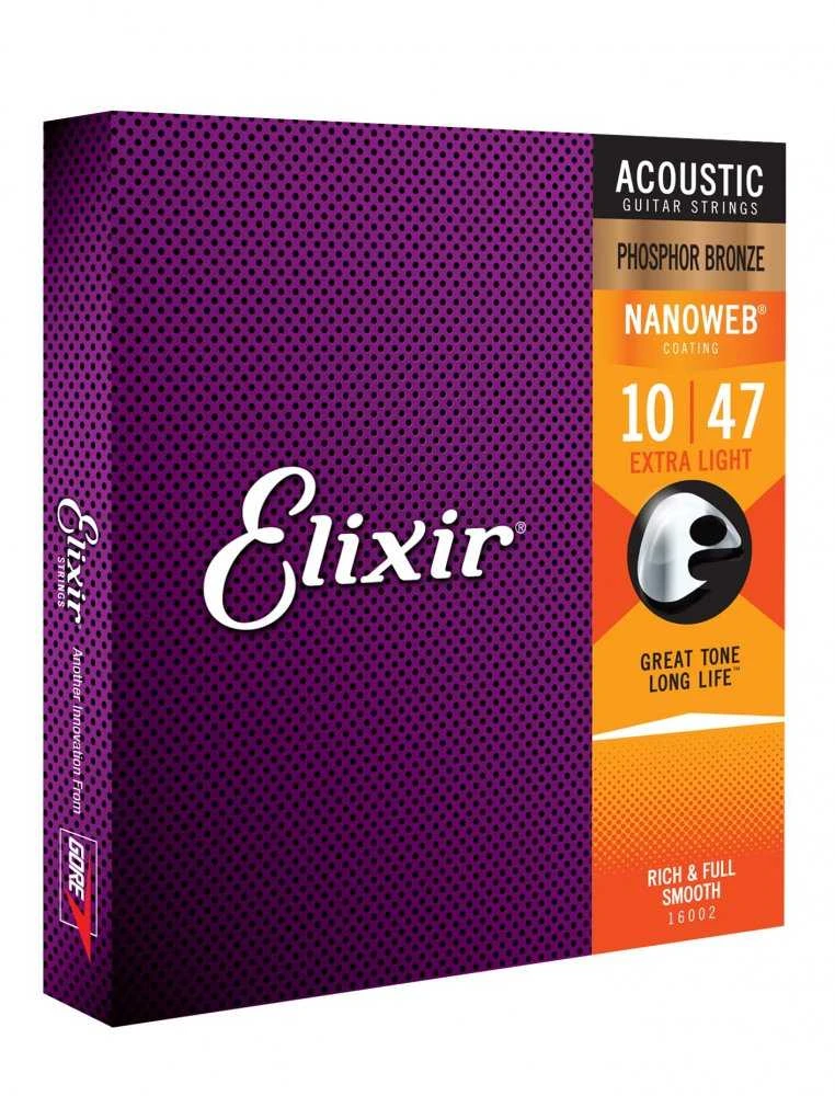 Elixir Stygos akustiniai gitarai Eliksyras 16002 Phosphor Bronze Nanoweb 0.010-0.047