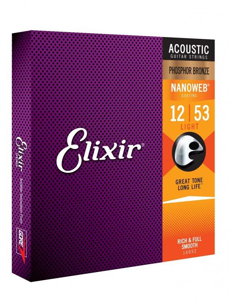 Elixir Strings Eliksyras Stygos ak. gitarai Eliksyras 16052 0.012-0.053 Phosphor Bronze Nanoweb