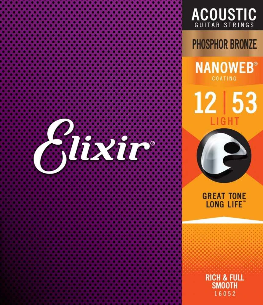 Elixir Strings Eliksyras Stygos ak. gitarai Eliksyras 16052 0.012-0.053 Phosphor Bronze Nanoweb