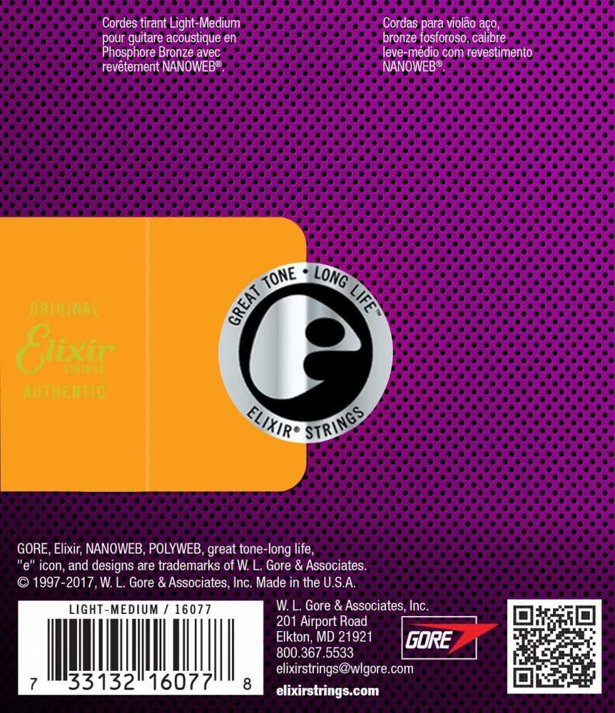 Elixir Strings Eliksyras Strings Eliksyras 16077 NanoWeb Phosphor Bronze 12-56 – Akustinės gitaros stygos