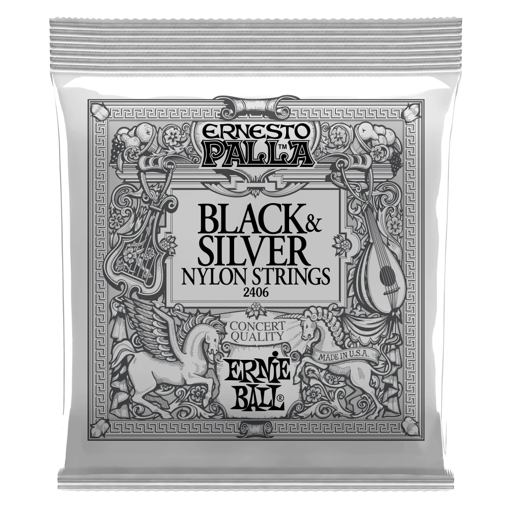 Stygos klasikinei gitarai Ernie Ball 2406 Juodas & Sidabrinis
