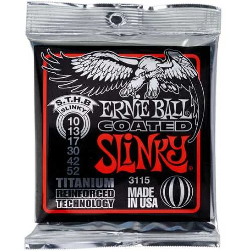 Stygos el. Gitarai Ernie Ball Skinny Top Heavy Bottom Slinky Dengtas Titanium 10-52