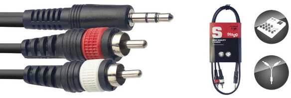 Audio kabelis Stagg 3.5mm TRS - 2 x RCA 1m