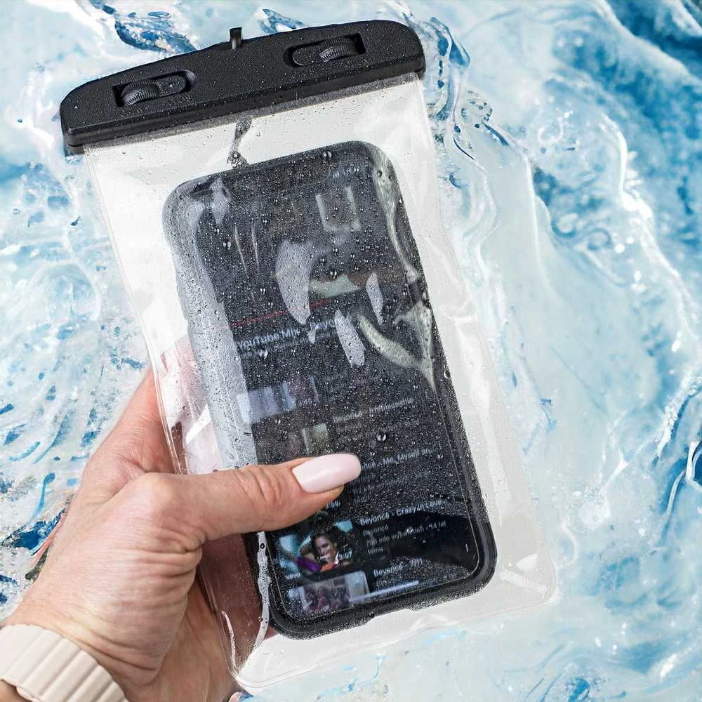 Neperšlampamas telefono dėklas baidarėms, paplūdimiui, baseinui