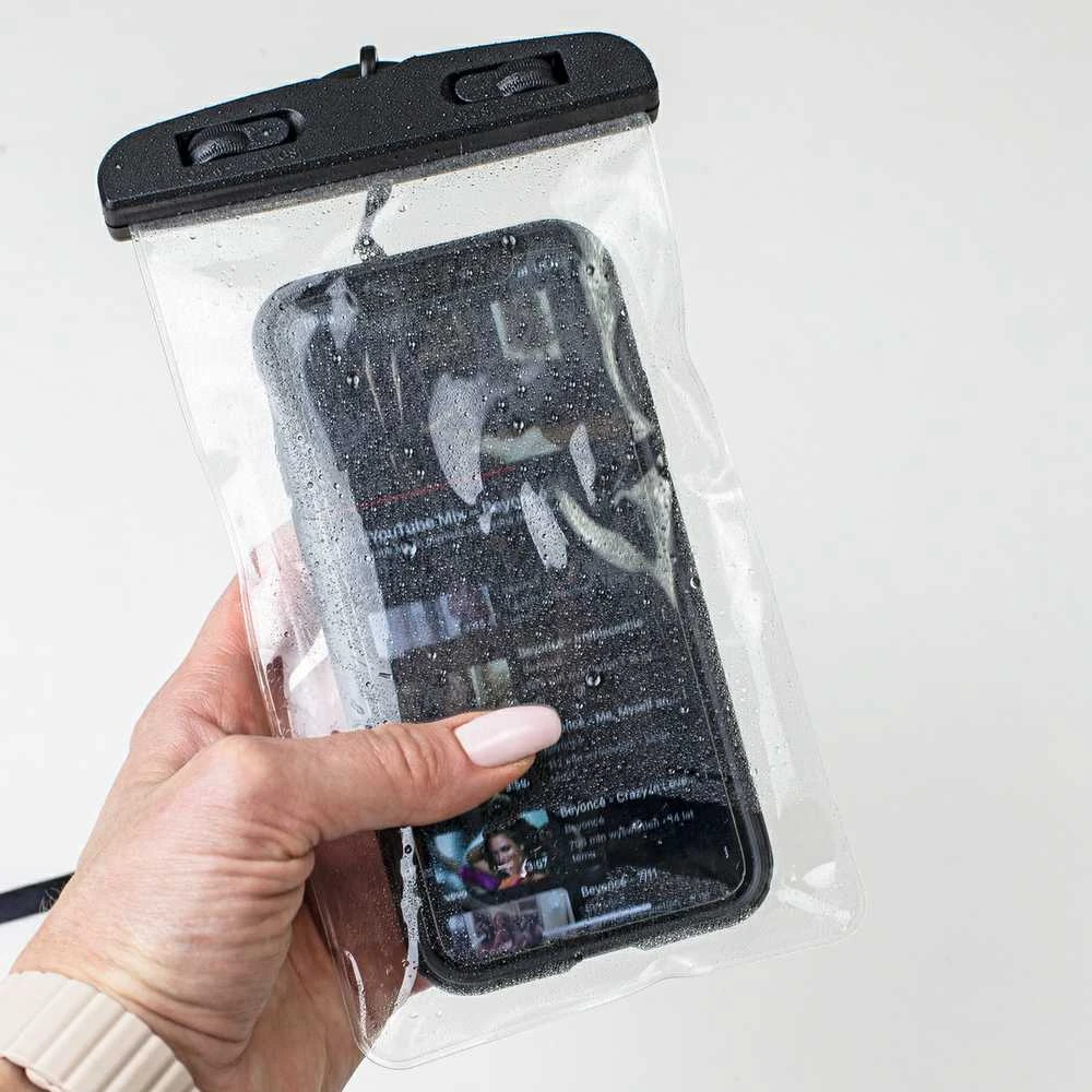Neperšlampamas telefono dėklas baidarėms, paplūdimiui, baseinui