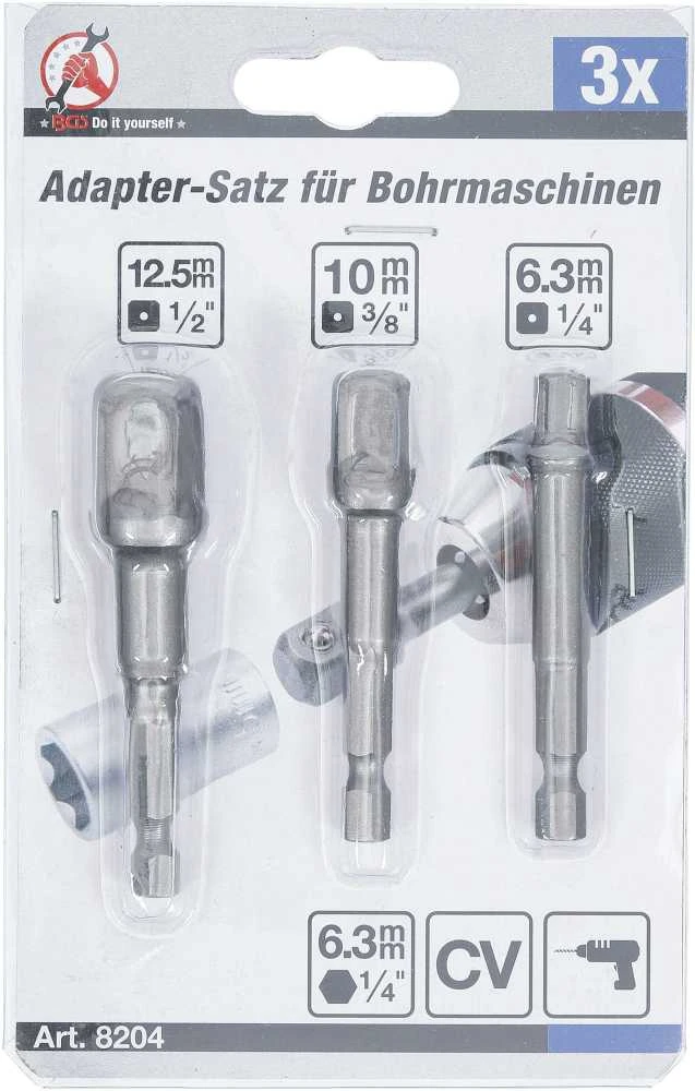 Bgs Technic Adapterių komplektas | 6.3 mm (1/4") antgalis | 6.3 mm (1/4") / 10 mm (3/8") / 12,5 mm (1/2") | 3 vnt. (8204)