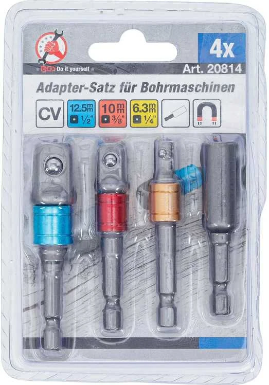 Bgs Technic Adapterių rinkinys | spalvoti | 6.3 mm (1/4") | 6.3 mm (1/4") / 10 mm (3/8") / 12,5 mm (1/2") | 4 vnt. (20814)