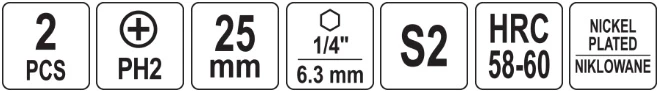 Yato Toya Sa Poland Antgaliai | 6,3 mm (1/4") | S2 Ni | kryžminiai PH2 | 2 vnt. (YT-78001)