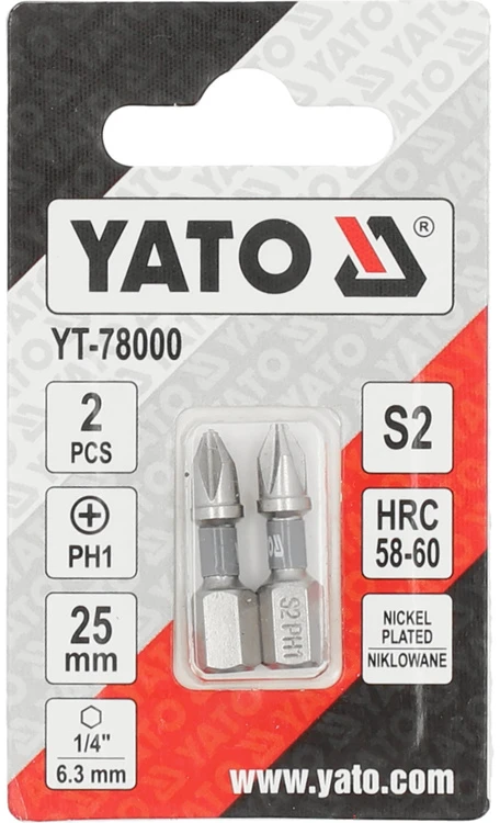 Yato Toya Sa Poland Antgaliai | 6,3 mm (1/4") | S2 Ni | kryžminiai PH1 | 2 vnt. (YT-78000)
