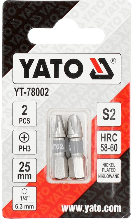 Yato Toya Sa Poland Antgaliai | 6,3 mm (1/4") | S2 Ni | kryžminiai PH3 | 2 vnt. (YT-78002)