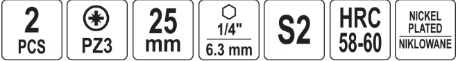 Yato Toya Sa Poland Antgaliai | 6,3 mm (1/4") | S2 Ni | kryžminiai PZ3 | 2 vnt. (YT-78005)