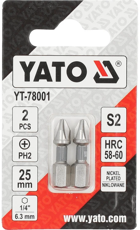 Yato Toya Sa Poland Antgaliai | 6,3 mm (1/4") | S2 Ni | kryžminiai PH2 | 2 vnt. (YT-78001)