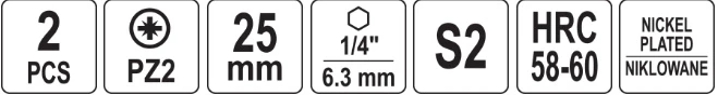 Yato Toya Sa Poland Antgaliai | 6,3 mm (1/4") | S2 Ni | kryžminiai PZ2 | 2 vnt. (YT-78004)