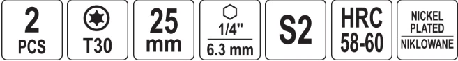 Yato Toya Sa Poland Antgaliai | 6,3 mm (1/4") | S2 Ni | T-Star (Torx) T30 | 2 vnt. (YT-78015)