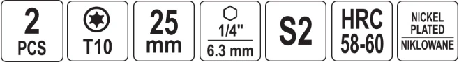 Yato Toya Sa Poland Antgaliai | 6,3 mm (1/4") | S2 Ni | T-Star (Torx) T10 | 2 vnt. (YT-78011)