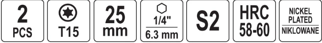 Yato Toya Sa Poland Antgaliai | 6,3 mm (1/4") | S2 Ni | T-Star (Torx) T15 | 2 vnt. (YT-78012)