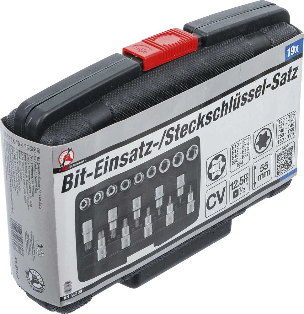 Bgs Technic Antgalių / galvučių rinkinys | 12,5 mm (1/2") | T-Star (Torx ) / E-Type | 19 vnt. (95100)