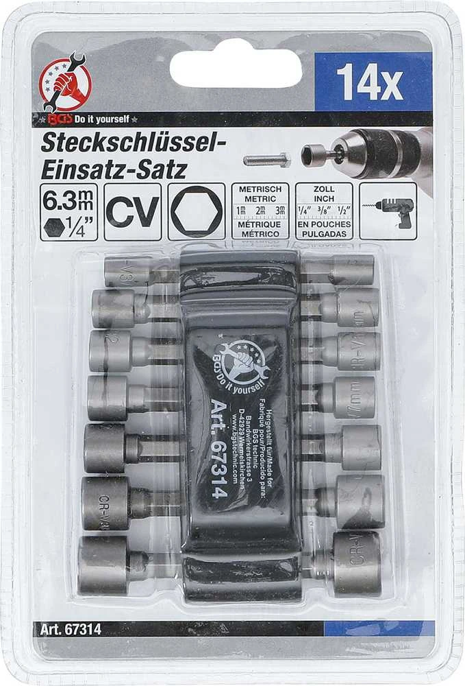 Bgs Technic Antgalių / galvučių rinkinys | 6.3 mm (1/4") | Metrinis + coliniai | 14 vnt. (67314)