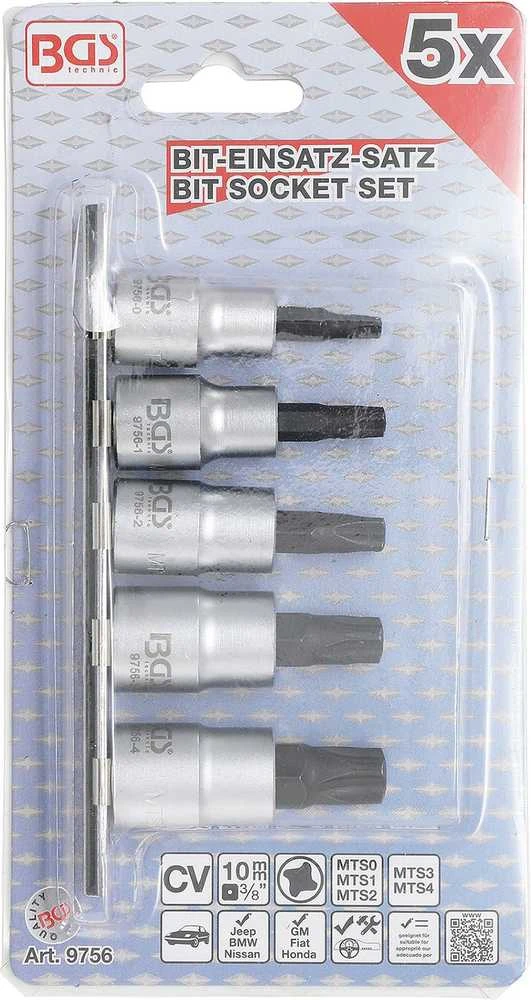 Bgs Technic Antgalių rinkinys | 10 mm (3/8") | 4-kampų profilis (MTS-Mortorq) MTS0 - MTS04 | 5 pcs. (9756)