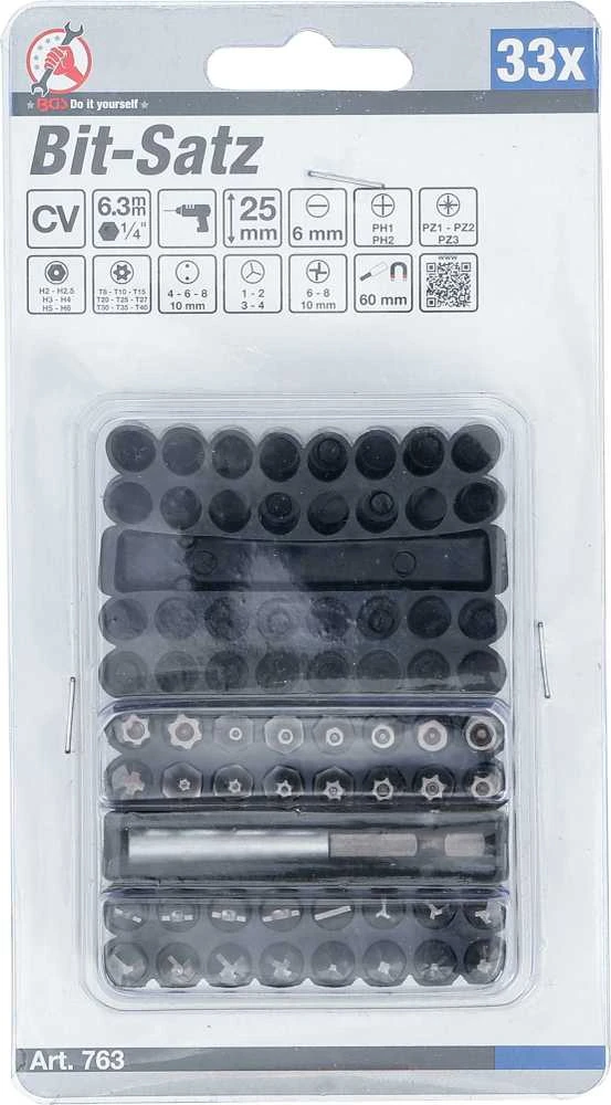 Grąžtas Bgs Technic Antgalių rinkinys | trumpi | 6.3 mm (1/4") | įvairių tipų | 32 vnt. (763)