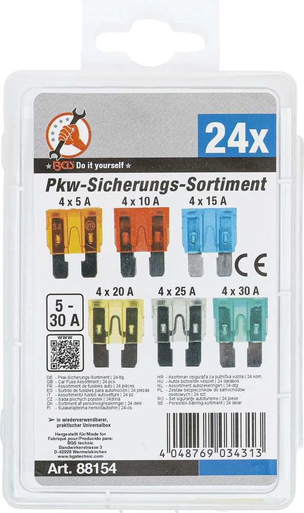 Bgs Technic Automobilių saugiklių asortimentas | 24 vnt. (88154)