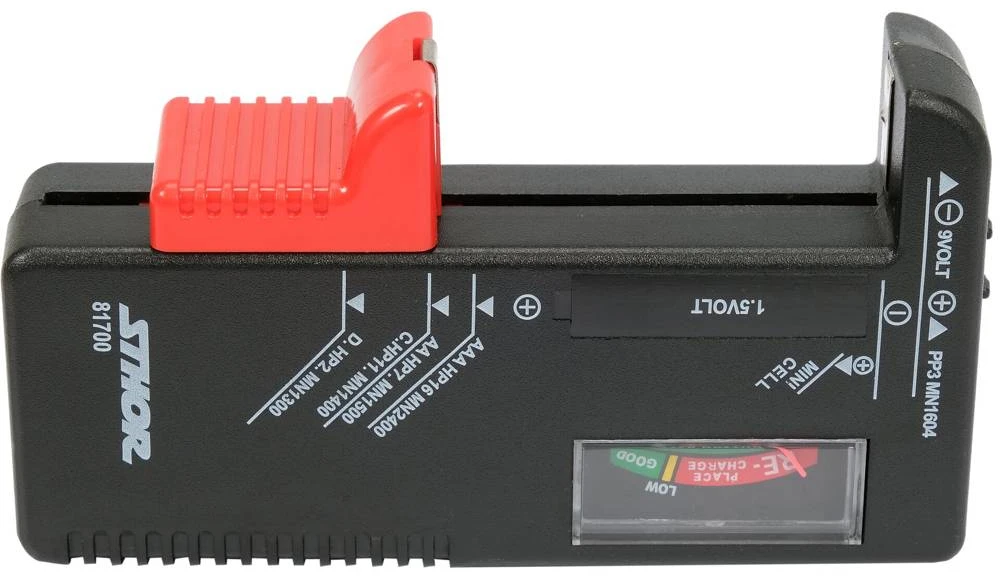 STHOR AKUMULIATORIŲ TESTERIS 1,5 V IR 9 V
