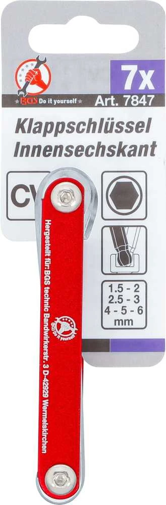 Bgs Technic Sulankstomi raktai | Vidinis šešiakampis su šarnyru, 1,5-6 mm | 7 vnt. (7847)