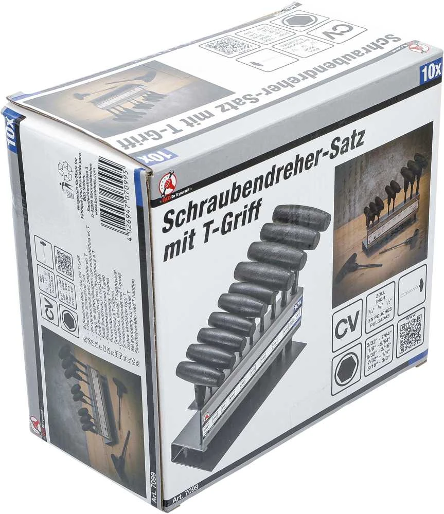 Bgs Technic T-rankenėlių atsuktuvų rinkinys | Coliniai dydžiai | Hex šešiakampis 3/32"-3/8" | 10 vnt. (7099)