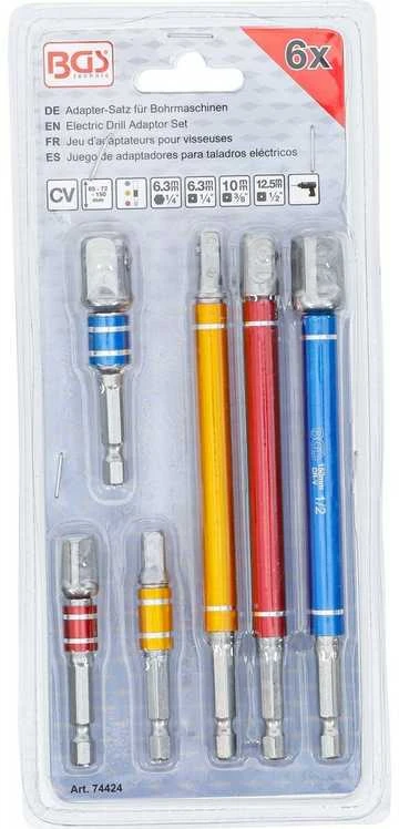 Bgs Technic Adapterių rinkinys | spalvoti | 6.3 mm (1/4") | 6.3 mm (1/4") / 10 mm (3/8") / 12,5 mm (1/2") | 75 - 150 mm | 6 vnt. (74424)