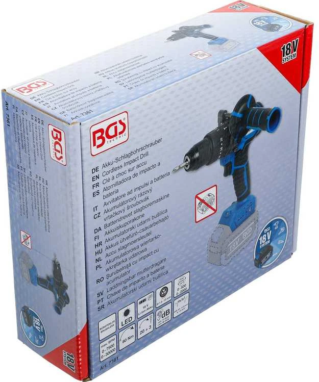 Bgs Technic Akumuliatorinis smūginis gręžtuvas | be šepetėlių | 80 Nm | 18 V | be baterijos (7361)