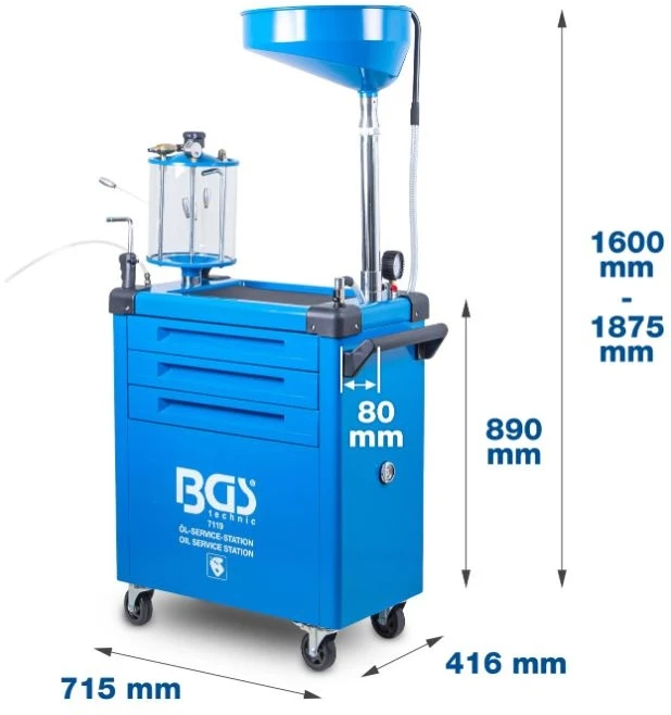 Bgs Technic Alyvos aptarnavimo stotelė su alyvos filtrų raktų rinkiniu | 70 l (7119)