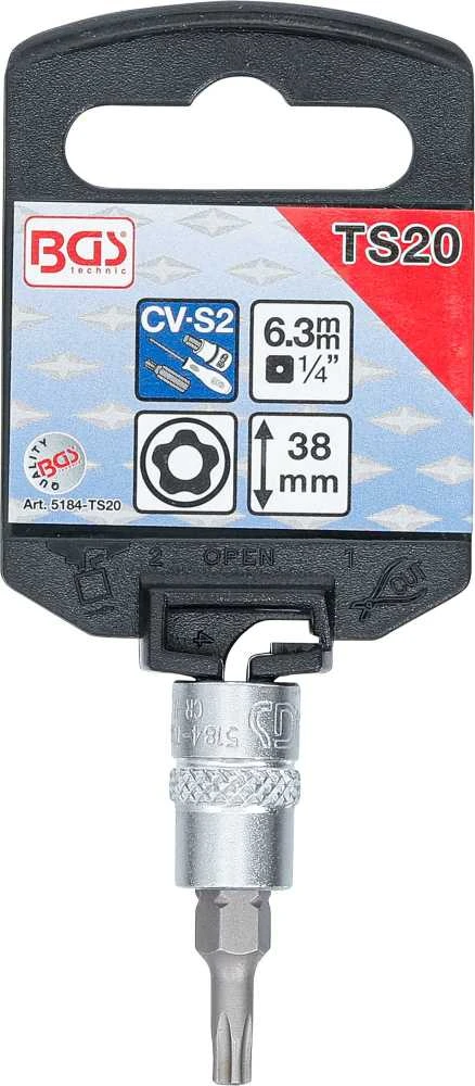 Bgs Technic Antgalis 1/4" įpresuotas į galvutę su skyle, penkiakampis TS20x38mm (5184-TS20)