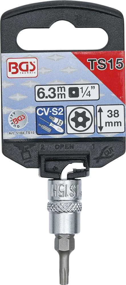 Bgs Technic Antgalis 1/4" įpresuotas į galvutę su skyle, penkiakampis TS15x38mm (5184-TS15)